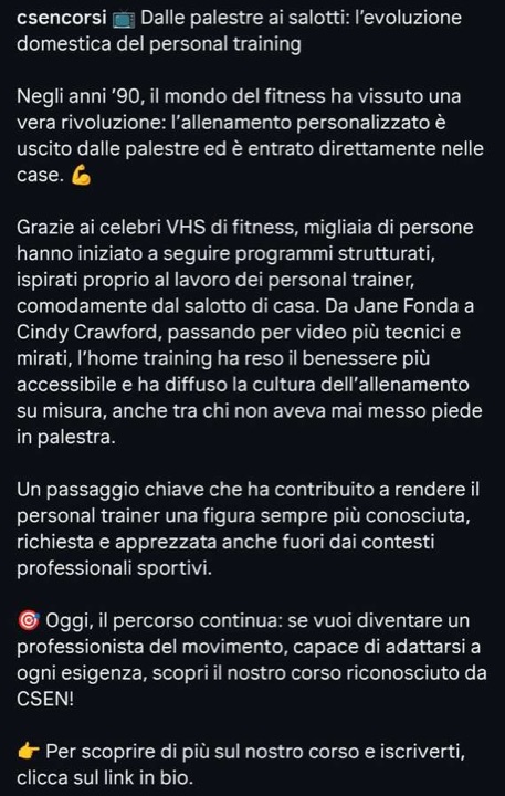 Copy Instagram per CSEN Corsi